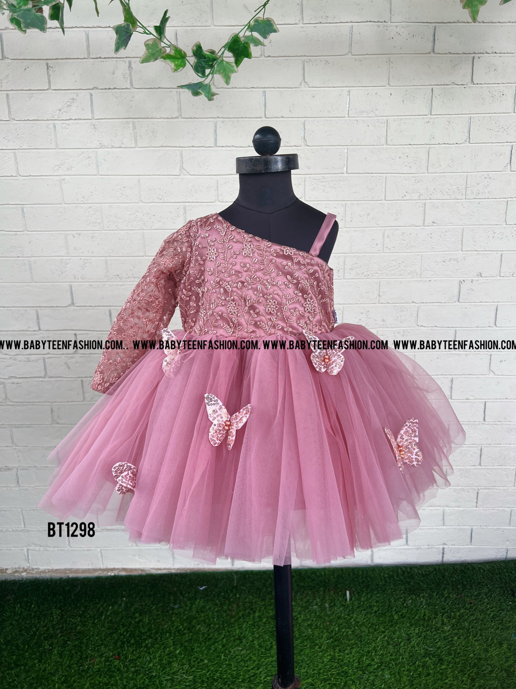 Bt1298 Butterly Rosegold Sequins Partywear frock