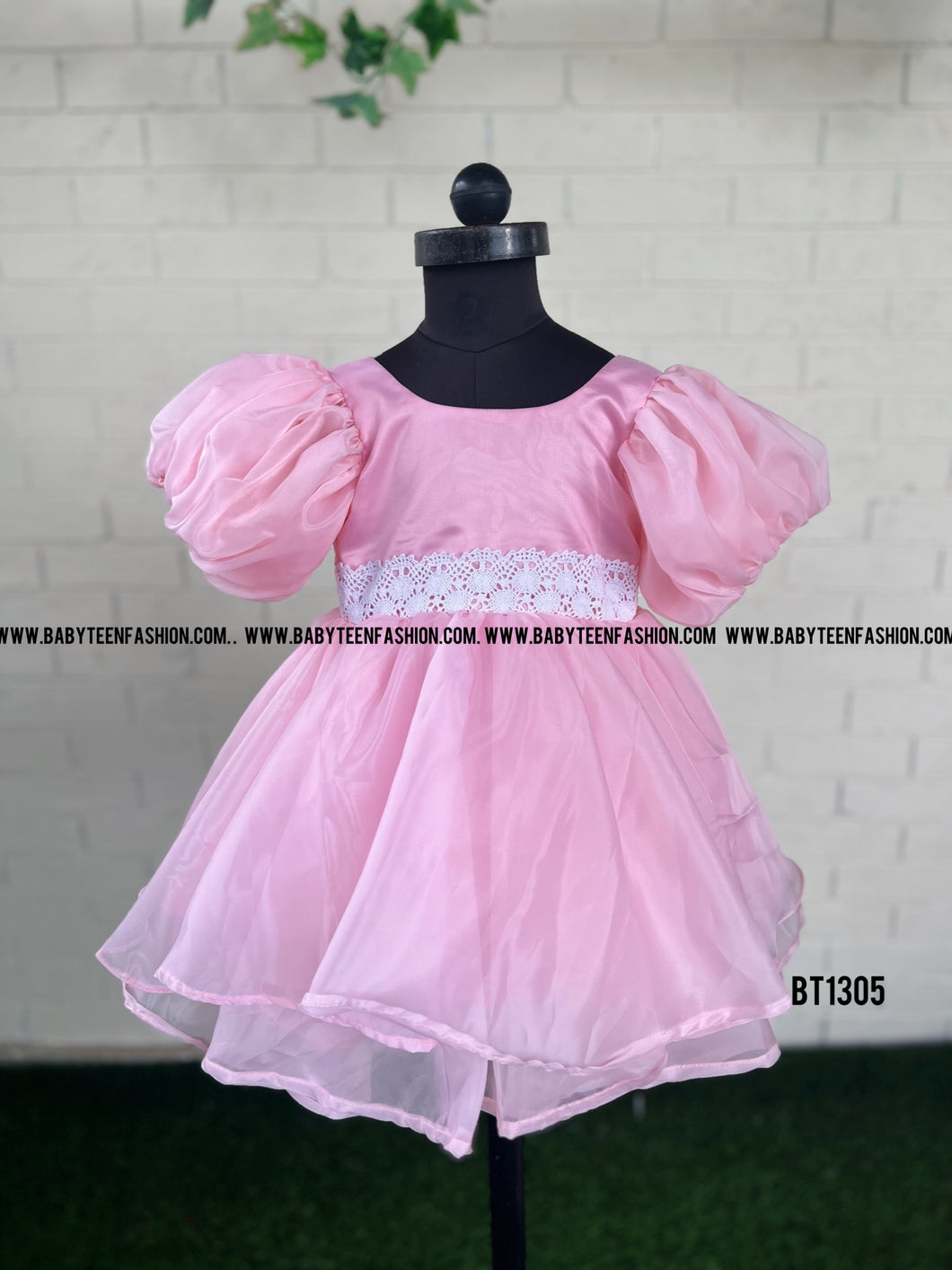 BT1305 Pink Fully Sleeves  Semi Partywear Frock