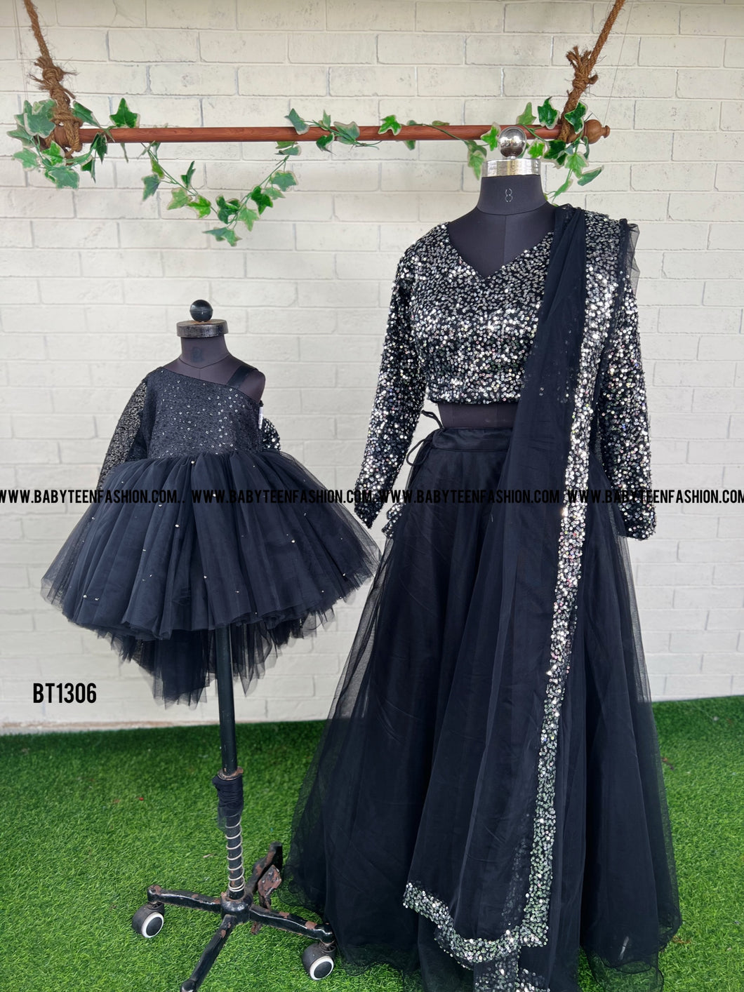 BT1306 Black Sequins Partywear Mom Adult Gown