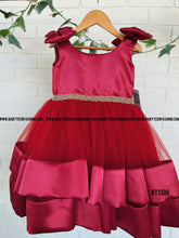 Load image into Gallery viewer, BT1308 Red Sleeveless Party wear frock with Shoulder Bows
