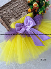Load image into Gallery viewer, BT1311 Yellow Lavender  Transparent Neck Birthday Frock
