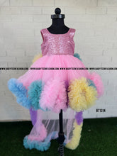 Load image into Gallery viewer, BT1314 Unicorn Theme Long Trail Birthday Dress
