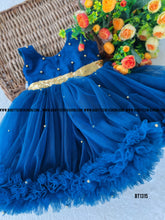 Load image into Gallery viewer, BT1315 Royal Blue with Golden Pearls and Lace Sleeveless Frock
