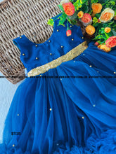 Load image into Gallery viewer, BT1315 Royal Blue with Golden Pearls and Lace Sleeveless Frock
