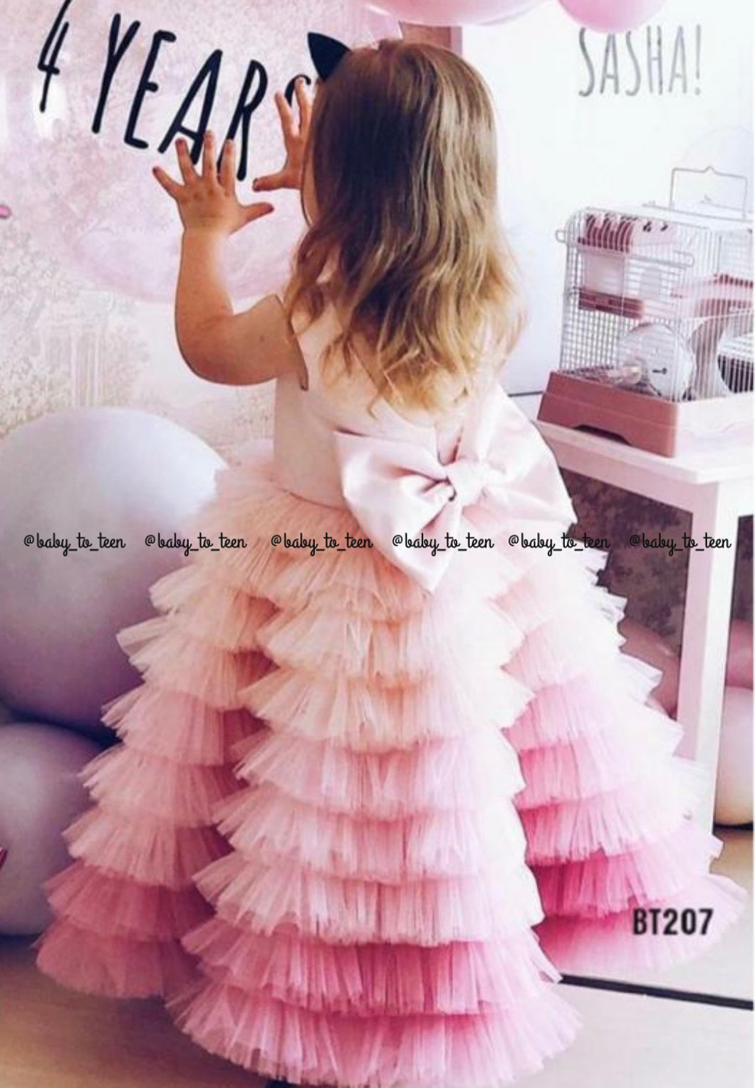BT207 Ombre Pink Shade Birthday Frock in Sleeveless Pattern and Hige Back Bow