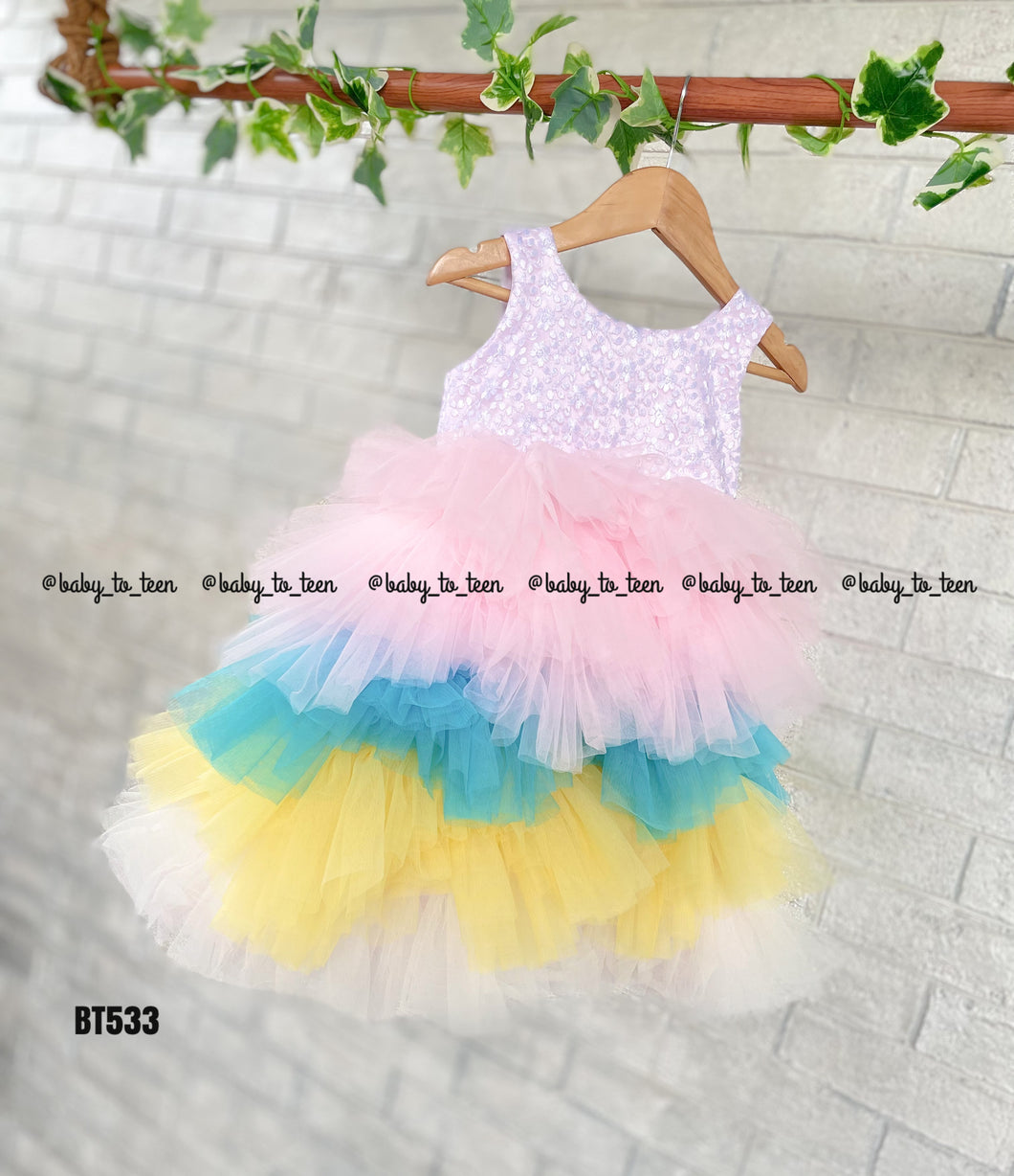 BT533 Multicolour Sleeveless Party Wear Frock for Girls