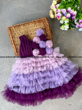 Load image into Gallery viewer, BT797 Flowers Embossed Multilayered Sleeveless Birthday Frock  in Shades of Purple
