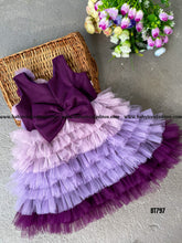 Load image into Gallery viewer, BT797 Flowers Embossed Multilayered Sleeveless Birthday Frock  in Shades of Purple
