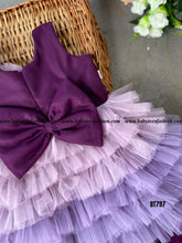 Load image into Gallery viewer, BT797 Flowers Embossed Multilayered Sleeveless Birthday Frock  in Shades of Purple
