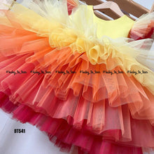Load image into Gallery viewer, BT541 Beautiful Sunset Color Themed Multilayered Birthday Frock With Gatherings Sleeves
