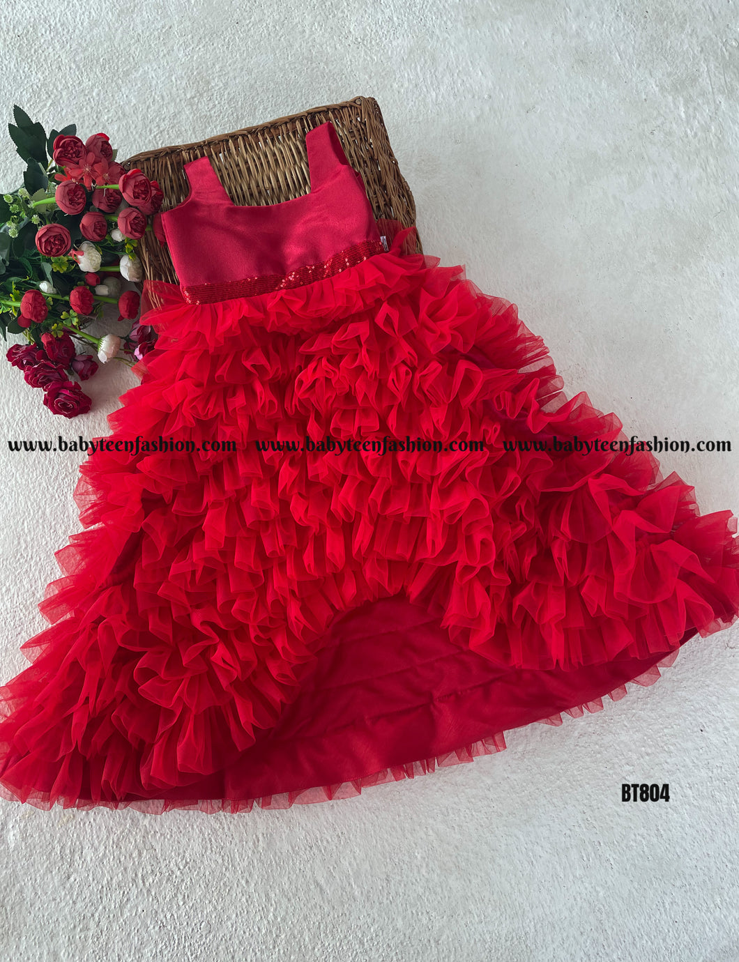 BT804 Red Heavy Birthday Party wear Gown