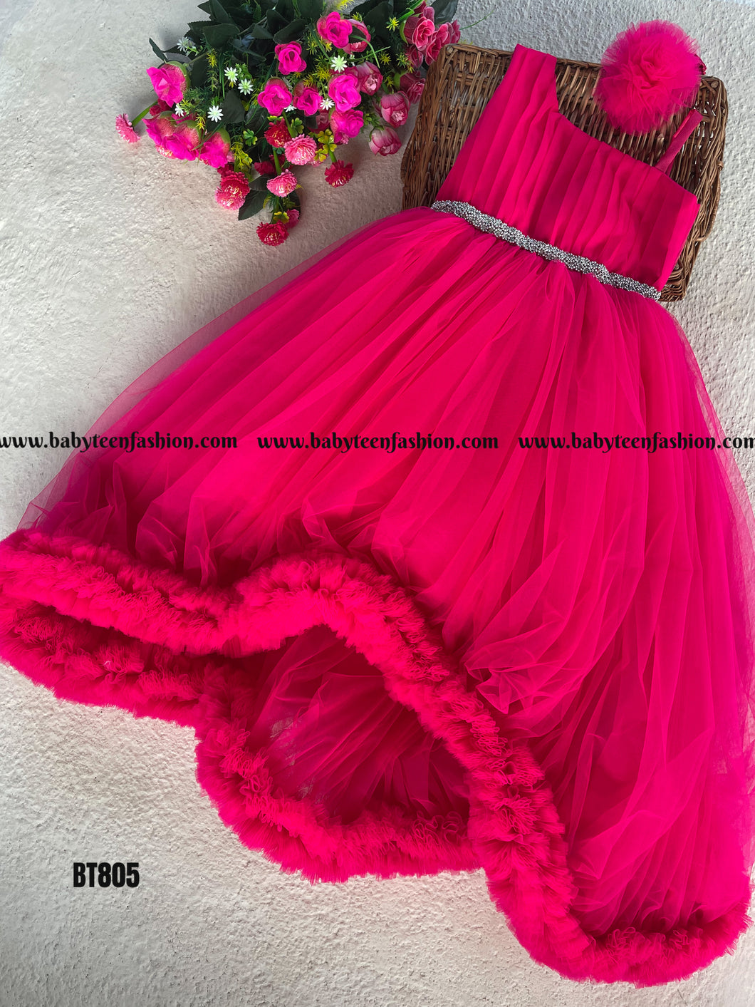 BT805 Designer One Shoulder Partywear Highlow Birthday Frock