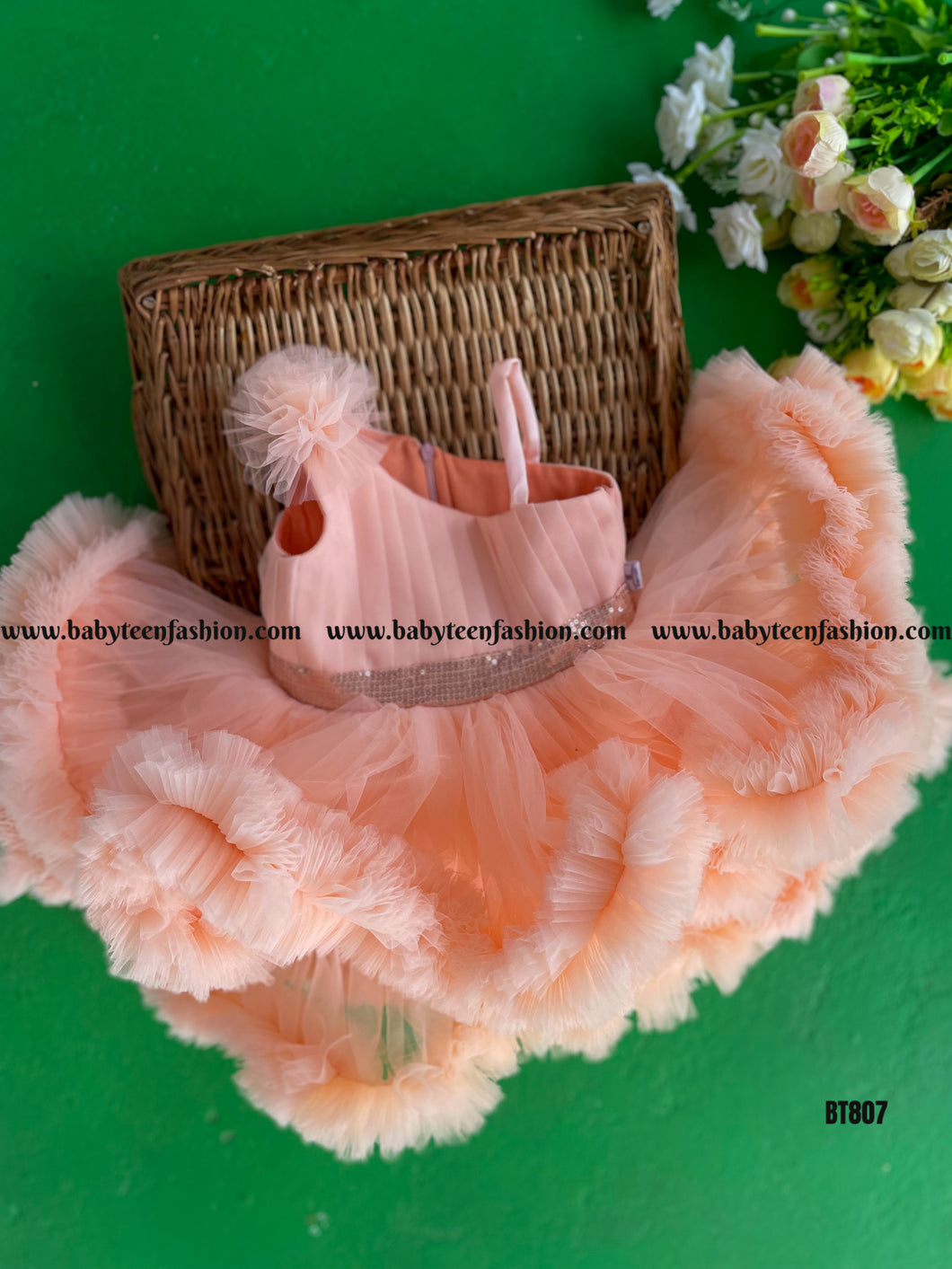 BT807 Double Bow Ruffle Gown