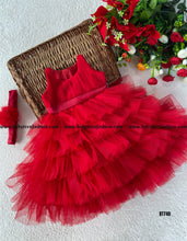 Load image into Gallery viewer, BT740 Ruby Ruffles – Regal Red Dress for Little Celebrants
