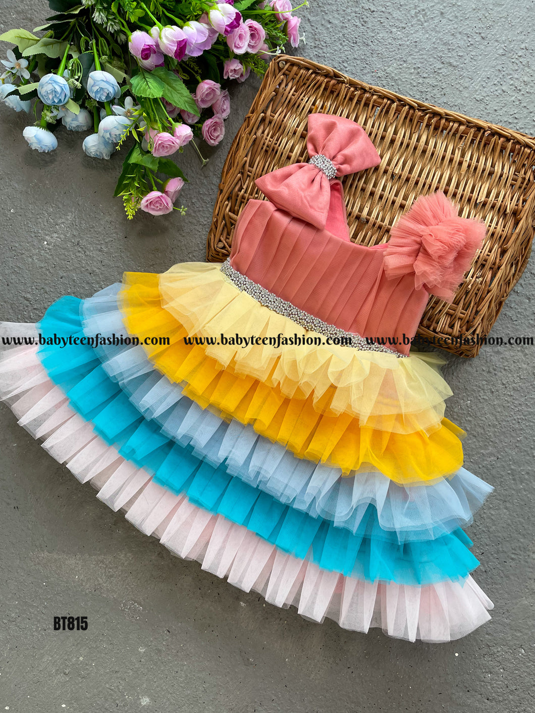 BT815 Rainbow Theme Birthday Party wear Frock