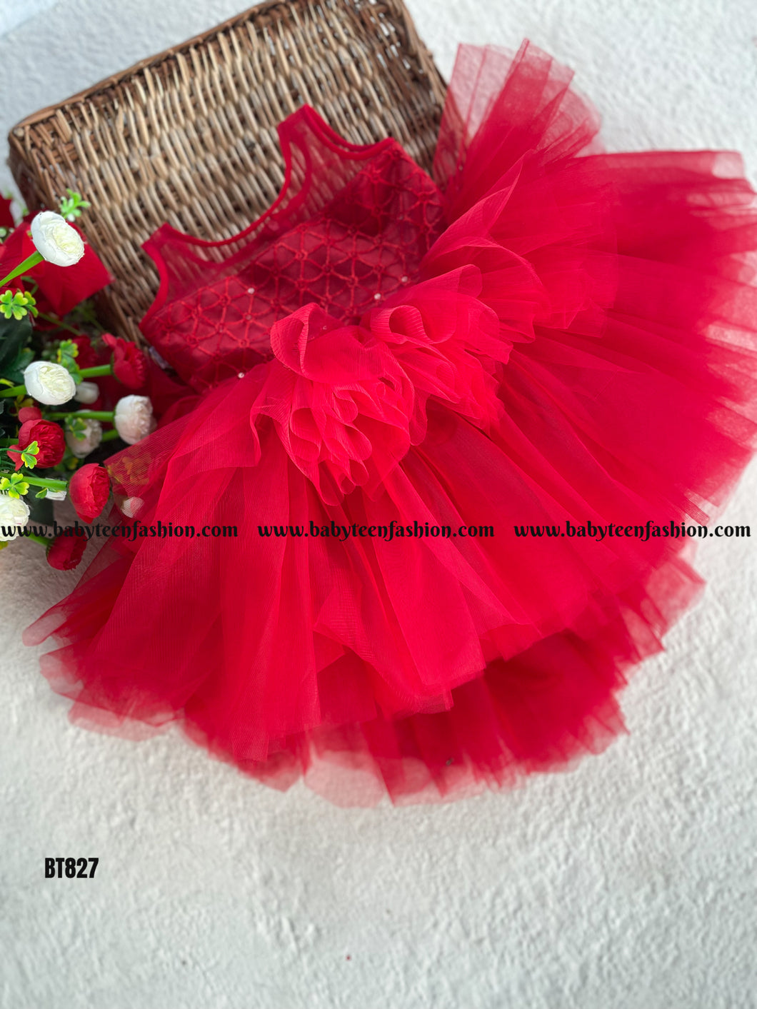 BT827 Red Embroidery Frock