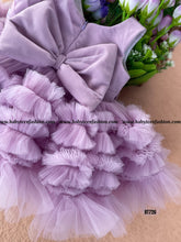 Load image into Gallery viewer, BT726 Premium Partywear Frock In Pastel Lavender Color with Extra Thick Ruffles On Skirting and Bow Highlight On Backsde
