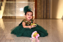 Load image into Gallery viewer, BT187 Gold and Green Combination Birthday Party wear Outfit for Baby Girls
