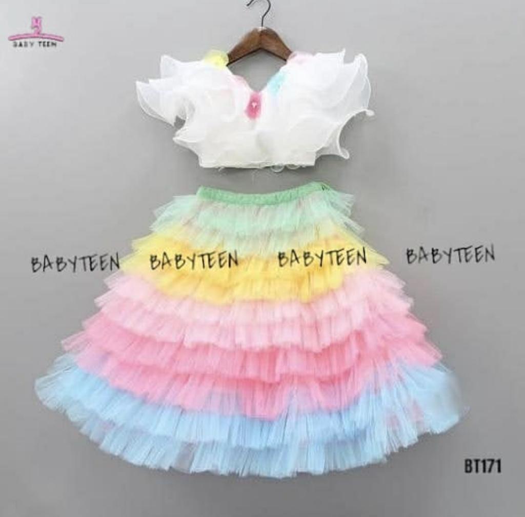 BT171 Party wear Rainbow Theme Crop Top and Skirt for Birthday Dress