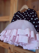 Load image into Gallery viewer, BT008 Polka Dots Partywear Baby Pink Full Sleeves Frock With Heavy Satin Border
