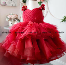 Load image into Gallery viewer, BT285 Red Pearl Birthday Dress with Crinoline Bouncy Skirting
