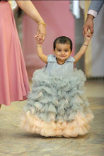 Load image into Gallery viewer, BT230 Ash to Peach Color Huge Party Wear Dress Highlighted With Shoulder Bows for Baby and Teenage Girls

