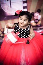 Load image into Gallery viewer, BT092 Polka Dots Semi Partywear Sleeveless Frock With Bunny Ears and Tulle Skirting
