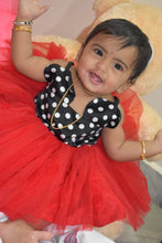 Load image into Gallery viewer, BT092 Polka Dots Semi Partywear Sleeveless Frock With Bunny Ears and Tulle Skirting
