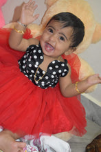 Load image into Gallery viewer, BT092 Polka Dots Semi Partywear Sleeveless Frock With Bunny Ears and Tulle Skirting
