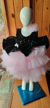 Load image into Gallery viewer, BT289 Pink and Black Sequins Peplum Birthday Frock
