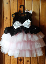 Load image into Gallery viewer, BT289 Pink and Black Sequins Peplum Birthday Frock
