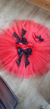 Load image into Gallery viewer, BT052 Red and Black Retro Color Combination Partywear Frock Highlighted with Sequence Bows for Baby Girl
