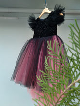 Load image into Gallery viewer, BT298 Pink and Black Combination HighLow Evening and Night Partywear Sequence Frock
