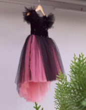 Load image into Gallery viewer, BT298 Pink and Black Combination HighLow Evening and Night Partywear Sequence Frock

