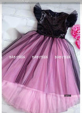 Load image into Gallery viewer, BT298 Pink and Black Combination HighLow Evening and Night Partywear Sequence Frock
