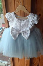 Load image into Gallery viewer, BT100 Iceblue with White Birthday Frock With Huge Back Bow Highlight for Baby to Teenage Girls
