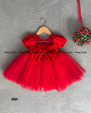 Load image into Gallery viewer, BT591 Red Party Wear Frock with Balloon Sleeves for Babies and Teenage Girls
