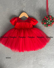 Load image into Gallery viewer, BT591 Red Party Wear Frock with Balloon Sleeves for Babies and Teenage Girls
