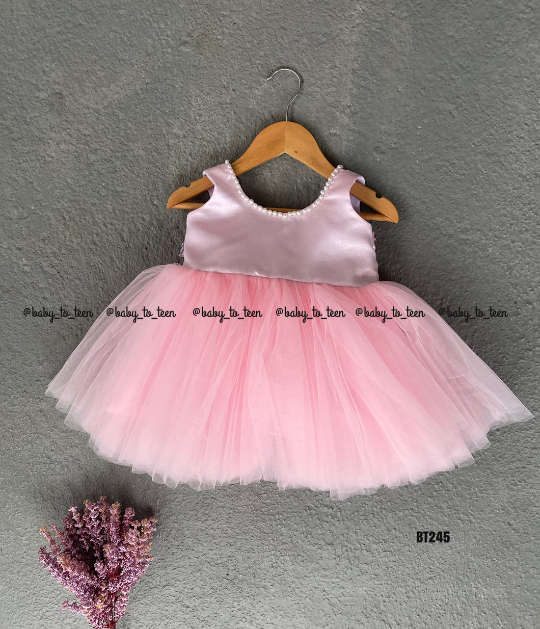BT245 Pastel Baby Pink Birthday Neck and Bow Frock